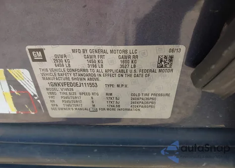 2014 Chevrolet Traverse Ls from USA, damaged, VIN 1GNKVFED0EJ111553